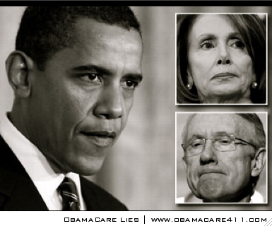 POTUS Barack Obama, Nancy Pelosi (D-CA), Harry Reid (D-NV) (clockwise starting left)